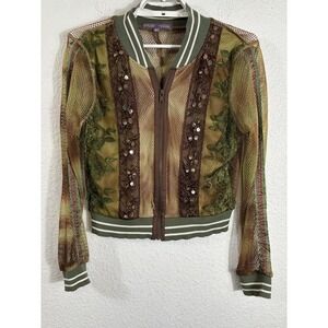 Hale Bob Jacket Womens Medium Mesh Embroidered Sequin Bomber Boho Chic
